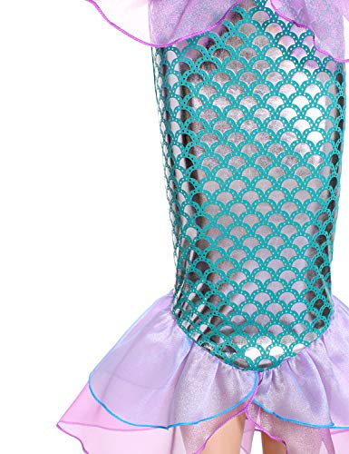 Joy Join Little Girls Princess Mermaid Costume for Girls Dress Up Party with Wig,Crown, Mace 6-7 Years