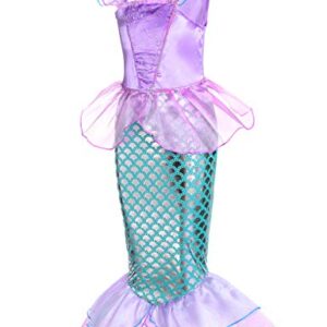 Joy Join Little Girls Princess Mermaid Costume for Girls Dress Up Party with Wig,Crown, Mace 6-7 Years