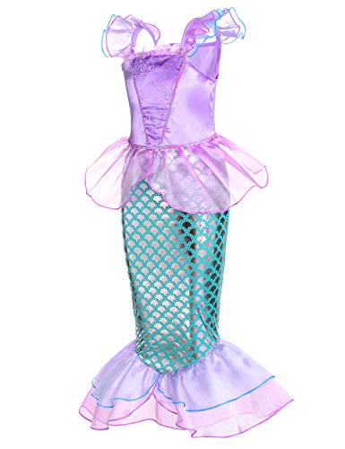 Joy Join Little Girls Princess Mermaid Costume for Girls Dress Up Party with Wig,Crown, Mace 6-7 Years