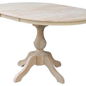 International Concepts 36" Round Top Pedestal Table with 12" Leaf-28.9" H-Dining Height, Unfinished