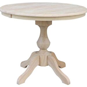 International Concepts 36" Round Top Pedestal Table with 12" Leaf-28.9" H-Dining Height, Unfinished