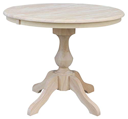 International Concepts 36" Round Top Pedestal Table with 12" Leaf-28.9" H-Dining Height, Unfinished