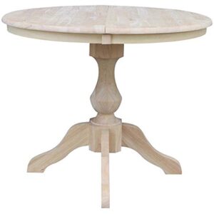 International Concepts 36" Round Top Pedestal Table with 12" Leaf-28.9" H-Dining Height, Unfinished