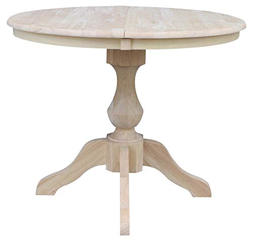 International Concepts 36" Round Top Pedestal Table with 12" Leaf-28.9" H-Dining Height, Unfinished