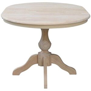 International Concepts 36" Round Top Pedestal Table with 12" Leaf-28.9" H-Dining Height, Unfinished