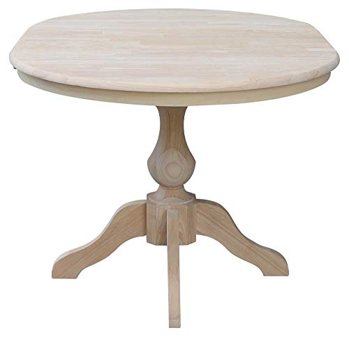 International Concepts 36" Round Top Pedestal Table with 12" Leaf-28.9" H-Dining Height, Unfinished