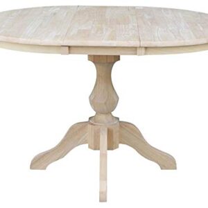 International Concepts 36" Round Top Pedestal Table with 12" Leaf-28.9" H-Dining Height, Unfinished