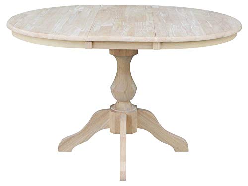 International Concepts 36" Round Top Pedestal Table with 12" Leaf-28.9" H-Dining Height, Unfinished