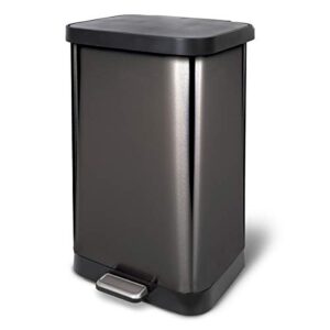 glad 20 gallon / 75.5 liter extra capacity stainless steel step trash can with cloroxtm odor protection, pewter