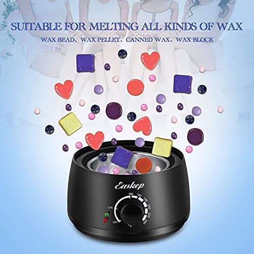 Waxing Kit Wax Warmer Easkep - Wax Kit Hair Removal 6 Adjustable Temperature with 5 Packs Hard Wax Beads and 20 pcs Wooden Applicator Sticks Painless for Legs Face Underarm Bikini Brazilian…