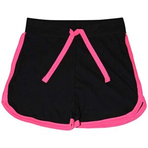 kids girls shorts 100% cotton gym sports black & neon pink summer hot pant short