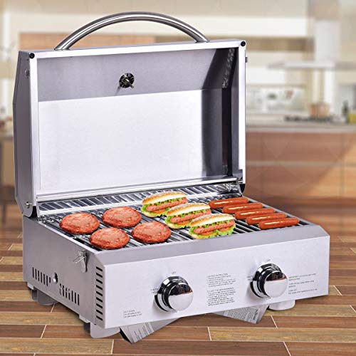 VeenShop Portable Stainless Steel BBQ Table Top Grill for Outdoors 2-Burner Stainless Steel Tabletop Grill is Built for The BBQ-grillers on The go.