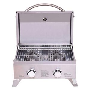 VeenShop Portable Stainless Steel BBQ Table Top Grill for Outdoors 2-Burner Stainless Steel Tabletop Grill is Built for The BBQ-grillers on The go.