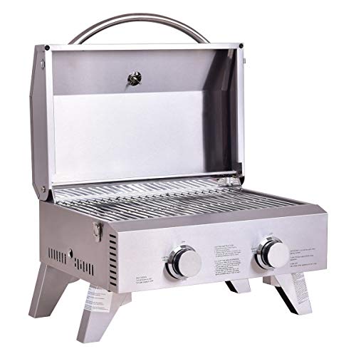 VeenShop Portable Stainless Steel BBQ Table Top Grill for Outdoors 2-Burner Stainless Steel Tabletop Grill is Built for The BBQ-grillers on The go.