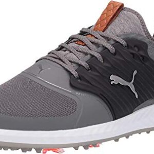 PUMA GOLF Men's Ignite Pwradapt Caged Golf Shoe, Quiet Shade-Bronze-Puma Black, 10 M US