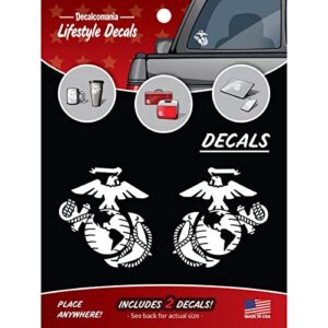 decalcomania united states marine corps ega eagle globe & anchor vinyl decals - set of 2 4in white usmc emblem stickers for tail lights - marine corps stickers and decals for car windows or tail lamp