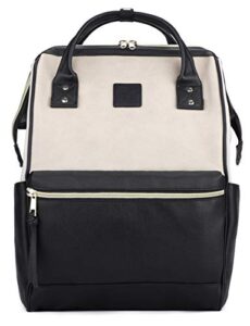 kah&kee leather backpack diaper bag with laptop compartment travel school for women man (beige/black, large)
