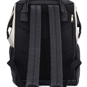 Kah&Kee Leather Backpack Diaper Bag with Laptop Compartment Travel School for Women Man (Beige/Black, Large)