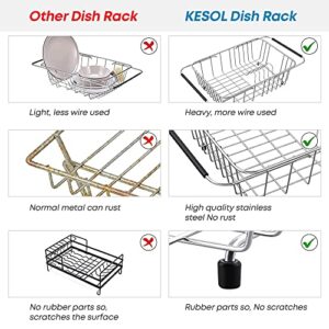 KESOL Expandable Dish Drying Rack in Sink Dish Drainer - Dish Drying Rack for Kitchen Sink Accessories - in Sink Dish Drainer Stainless Steel Sink Rack - Over The Sink Dish Drying Rack - Rustproof