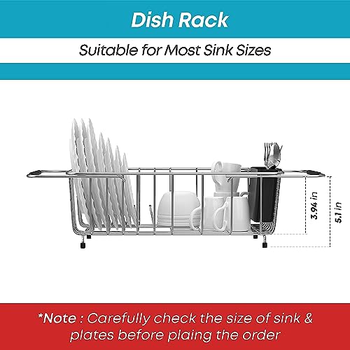 KESOL Expandable Dish Drying Rack in Sink Dish Drainer - Dish Drying Rack for Kitchen Sink Accessories - in Sink Dish Drainer Stainless Steel Sink Rack - Over The Sink Dish Drying Rack - Rustproof