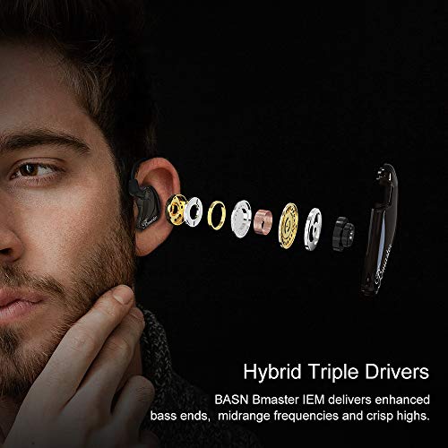 BASN Triple Driver in Ear Monitors Bmaster in-Ear Headphones with Silver-Plated MMCX Cable Ideal Earphones for Musicians Sound Engineers and DJs (Dark Brown)…