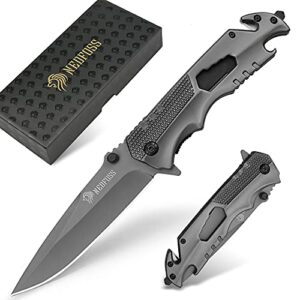 nedfoss pocket knife for men, 5-in-1 multitool folding knife with bottle opener, glass breaker, seatbelt cutter and wrench, survival knife for emergency rescue situations, home improvements