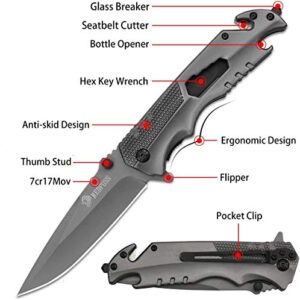 NedFoss Pocket Knife for Men, 5-in-1 Multitool Folding Knife with Bottle Opener, Glass Breaker, Seatbelt Cutter and Wrench, Survival Knife for Emergency Rescue Situations, Home Improvements