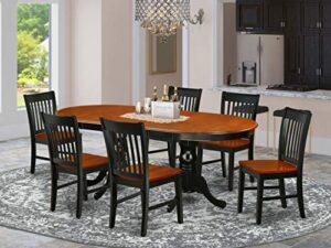 east west furniture plno7-bch-w plainville 7 piece set consist of an oval dining room table with butterfly leaf and 6 wooden seat chairs, 42x78 inch, black & cherry
