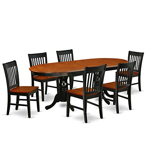 East West Furniture PLNO7-BCH-W Plainville 7 Piece Set Consist of an Oval Dining Room Table with Butterfly Leaf and 6 Wooden Seat Chairs, 42x78 Inch, Black & Cherry