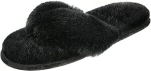 dream pairs women's black house fluffy fuzzy memory foam open toe flip flop slip on indoor slippers size 11-12m us spa-03