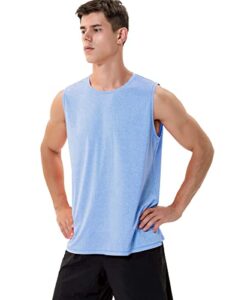 sleeveless shirts for men workout running dry fit(sky blue heather,l)