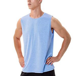 Sleeveless Shirts for Men Workout Running Dry Fit(Sky Blue Heather,L)