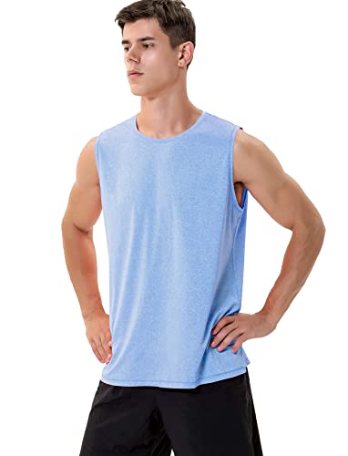 Sleeveless Shirts for Men Workout Running Dry Fit(Sky Blue Heather,L)