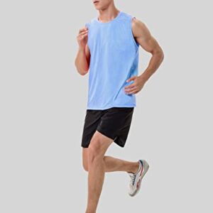 Sleeveless Shirts for Men Workout Running Dry Fit(Sky Blue Heather,L)