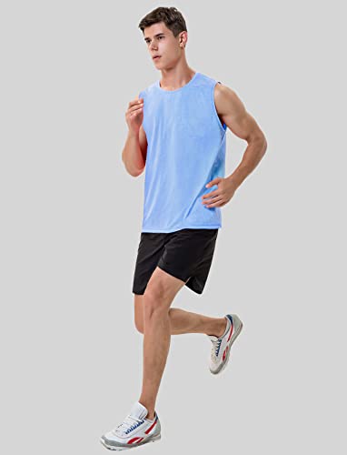 Sleeveless Shirts for Men Workout Running Dry Fit(Sky Blue Heather,L)