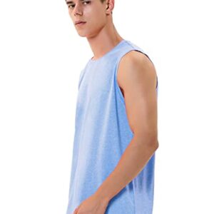 Sleeveless Shirts for Men Workout Running Dry Fit(Sky Blue Heather,L)