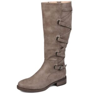 journee collection womens carly riding boot with almond-toe and zig zag lace detail, taupe, 10