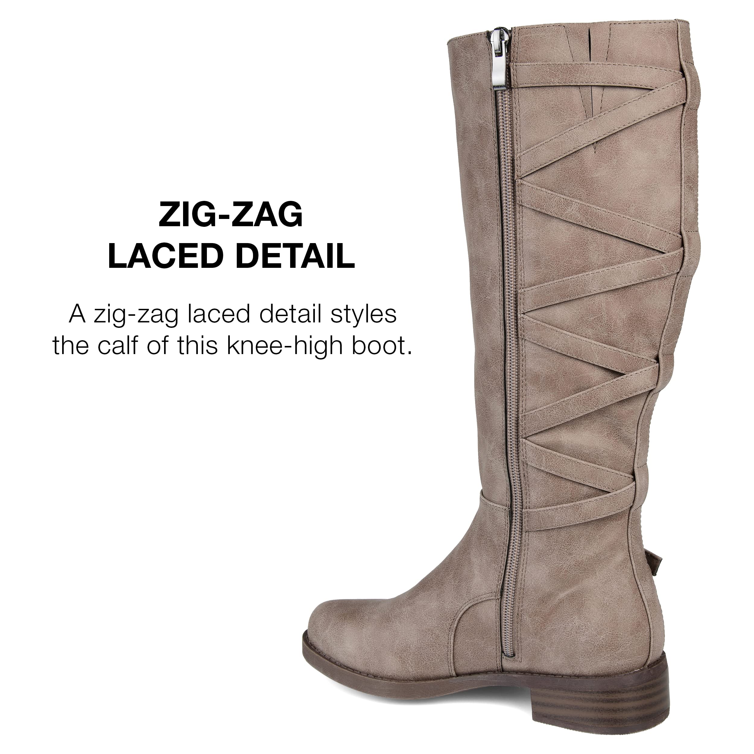 Journee Collection Womens Carly Riding Boot with Almond-Toe and Zig Zag Lace Detail, Taupe, 10