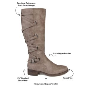 Journee Collection Womens Carly Riding Boot with Almond-Toe and Zig Zag Lace Detail, Taupe, 10