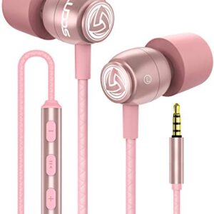 LUDOS Clamor Wired Earbuds in-Ear Headphones, 5 Years Warranty, Earphones with Microphone, Noise Isolating Ear Buds, Memory Foam for iPhone, Samsung, School Students, Kids, Women, Small Ears - Pink