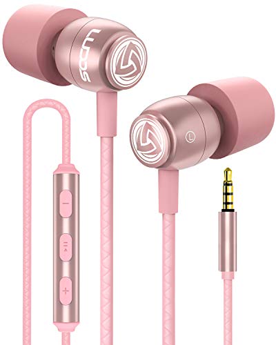 LUDOS Clamor Wired Earbuds in-Ear Headphones, 5 Years Warranty, Earphones with Microphone, Noise Isolating Ear Buds, Memory Foam for iPhone, Samsung, School Students, Kids, Women, Small Ears - Pink