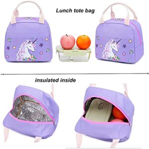 BTOOP Girls Backpack Kids Elementary Bookbag Girly School Bag with Insulated Lunch Tote and Pencil Pouch (Purple -3pcs)