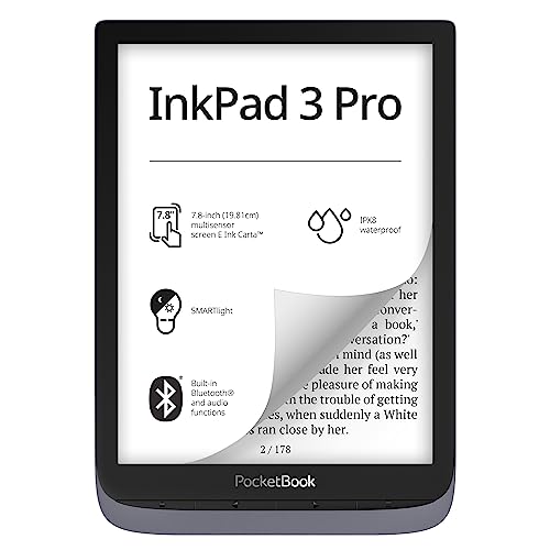 PocketBook InkPad 3 Pro | E-Reader IPX8 Waterproof | Large 7.8ʺ Glare-Free & Eye-Friendly E-Ink Screen | Text-to-Speech Function | Audio Output & Bluetooth | Audiobook & E-Book Reader | SMARTlight