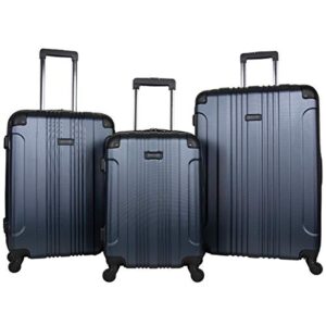 kenneth cole out of bounds lightweight durable hardshell 4-wheel spinner cabin size travel suitcase, navy, 3-piece set (20", 24", & 28")