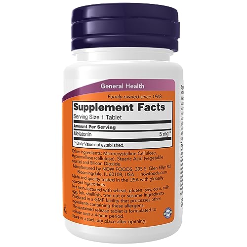 NOW Supplements, Melatonin 5 mg, Sustained Release, Formulated for a 4-Hour Release Period, 120 Tablets