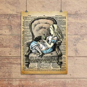 Alice in Wonderland Wall Art, 11x14 Un Framed Decor Print On Upcycled Vintage Style Dictionary Page. Ideal for Book Lovers, English Teachers, Librarians and Lewis Carroll Fans