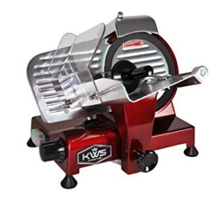 KWS MS-6RT Premium 200w Electric Meat Slicer 7.67-Inch in Red Teflon Blade, Frozen Meat Deli Meat Cheese Food Slicer Low Noises Commercial and Home Use