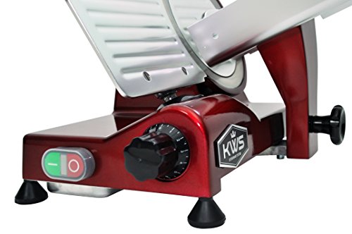 KWS MS-6RT Premium 200w Electric Meat Slicer 7.67-Inch in Red Teflon Blade, Frozen Meat Deli Meat Cheese Food Slicer Low Noises Commercial and Home Use