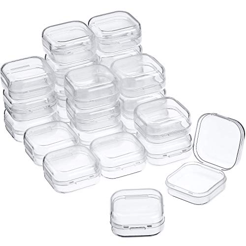 SATINIOR 24 Packs Small Clear Plastic Beads Storage Containers Box with Hinged Lid for Storage of Small Items, Crafts, Jewelry, Hardware, 1.37 x 1.37 x 0.7 in