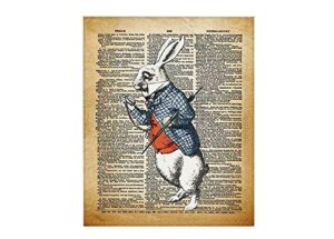 alice in wonderland wall art, 8x10 un framed decor print on upcycled vintage style dictionary page. ideal for book lovers, english teachers, librarians and lewis carroll fans